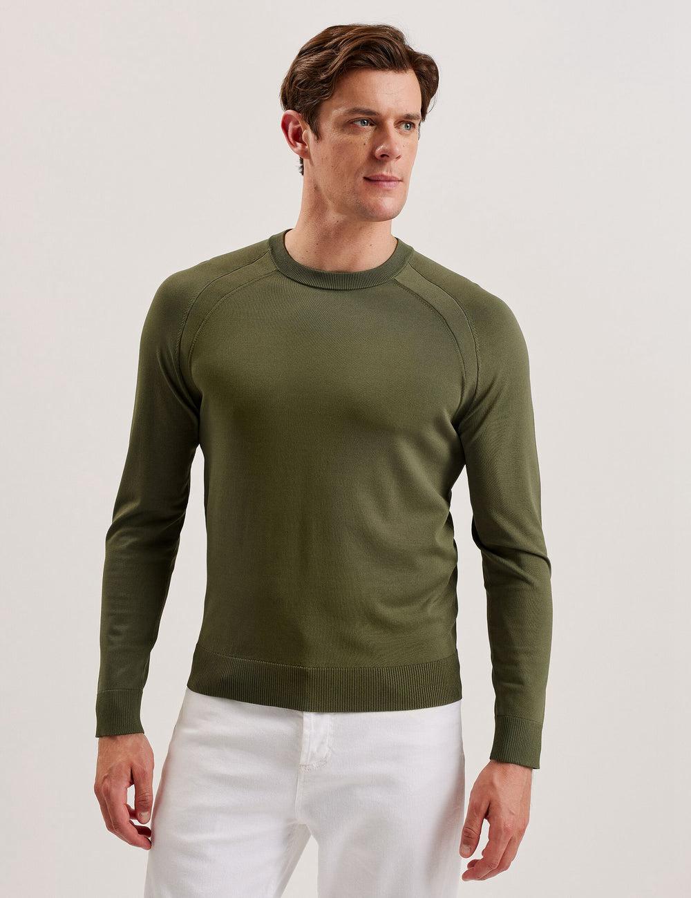 Men Ted Baker MAYWO - Saddle Shoulder Crew Neck Jumpers Khaki | Egypt  VWFMR-9012