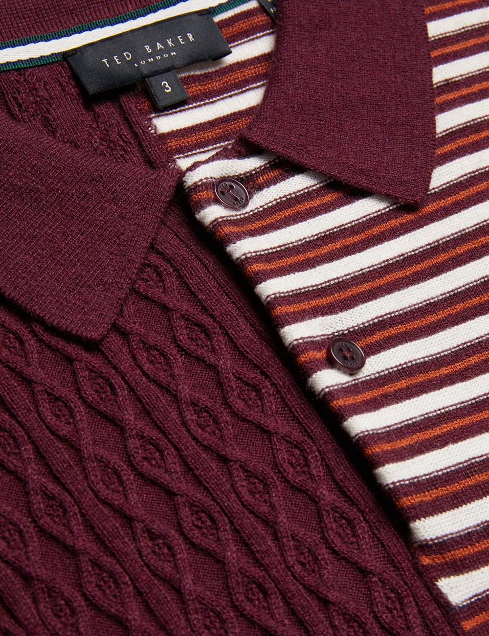 Men Ted Baker MINSTA - Textured Patchwork Knit Polos Shirts Maroon | Egypt  RQPOE-1357