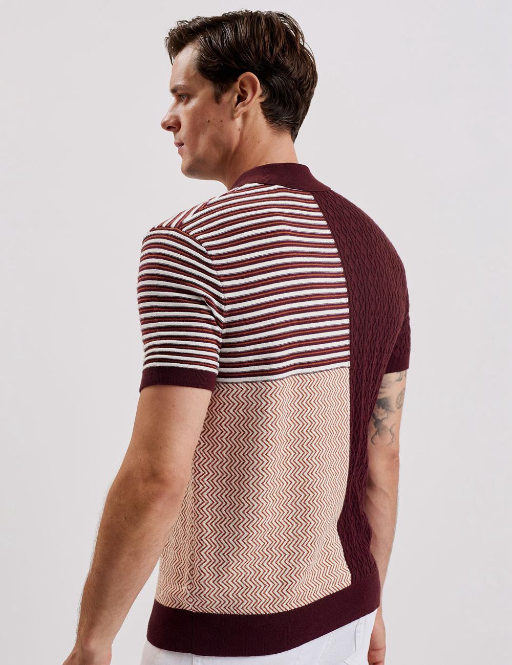 Men Ted Baker MINSTA - Textured Patchwork Knit Polos Shirts Maroon | Egypt  RQPOE-1357