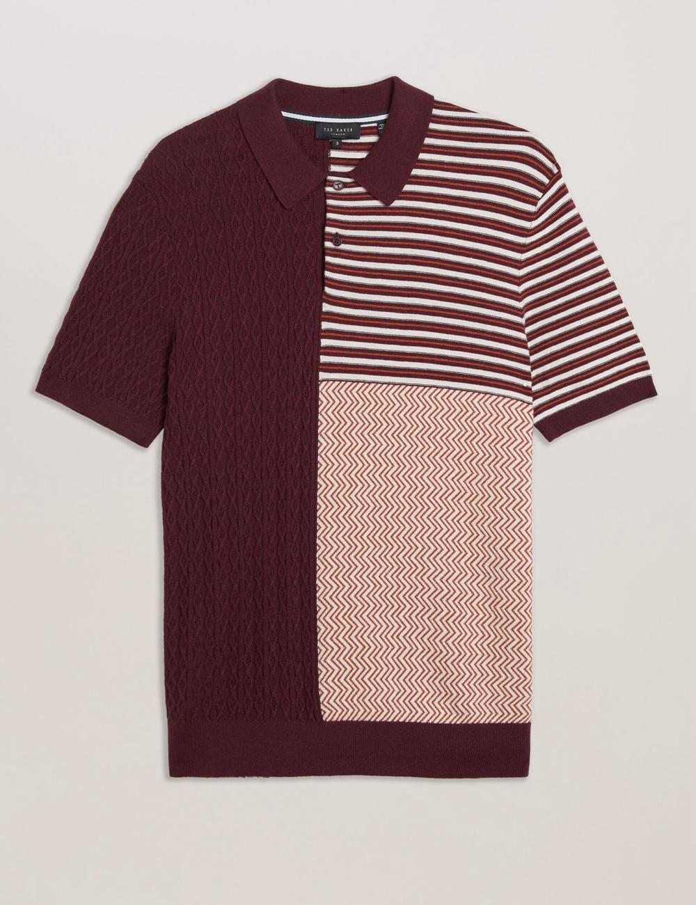 Men Ted Baker MINSTA - Textured Patchwork Knit Polos Shirts Maroon | Egypt  RQPOE-1357