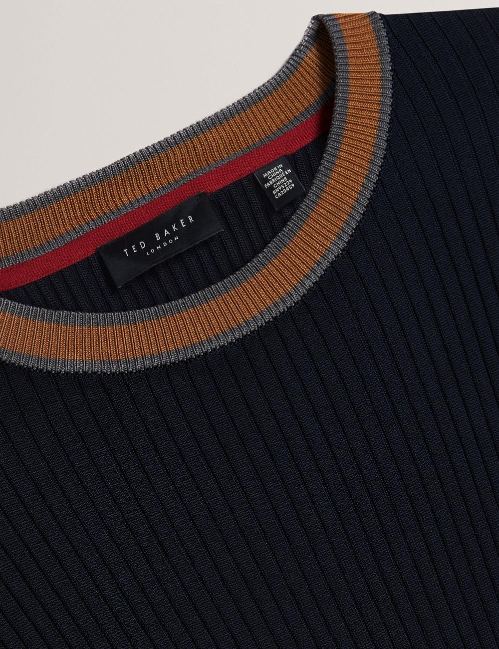 Men Ted Baker NAYOR - Long Sleeve Rayon Ribbed Crew Neck Jumpers Navy | Egypt  BINEK-5243