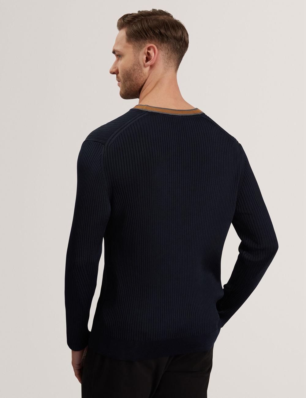 Men Ted Baker NAYOR - Long Sleeve Rayon Ribbed Crew Neck Jumpers Navy | Egypt  BINEK-5243