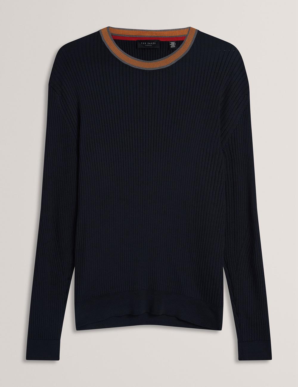 Men Ted Baker NAYOR - Long Sleeve Rayon Ribbed Crew Neck Jumpers Navy | Egypt  BINEK-5243