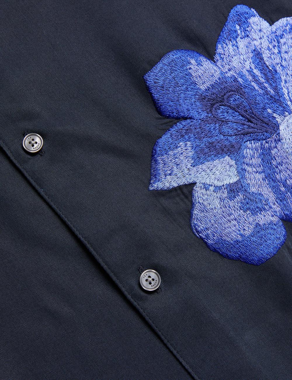 Men Ted Baker NESSMEN - Embroidered Detail Relaxed Fit Casual Shirts Navy | Egypt  UMXFK-0597