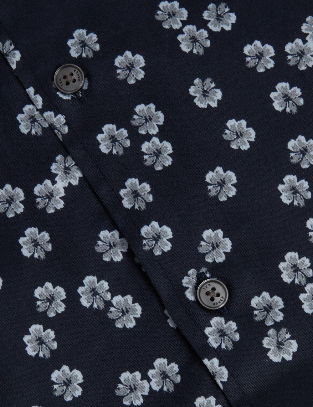 Men Ted Baker NIKSHO - Short Sleeve Slim Ditsy Floral Casual Shirts Navy | Egypt  CQVRE-1265