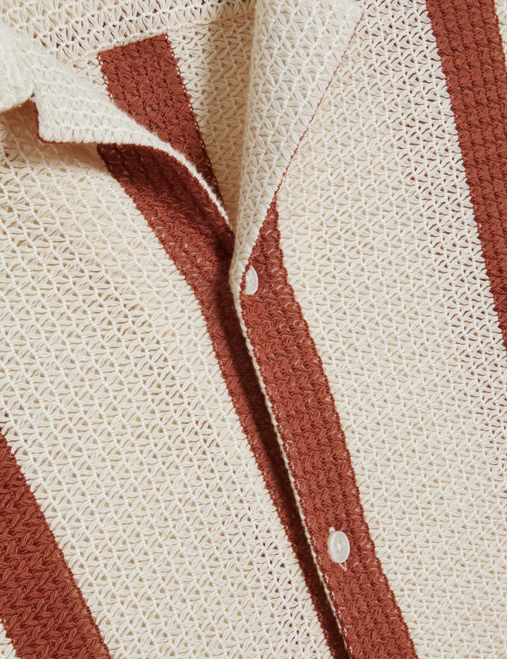 Men Ted Baker NIKS - Short Sleeve Stripe Crochet Oversized Casual Shirts Taupe | Egypt  YGPHR-7186