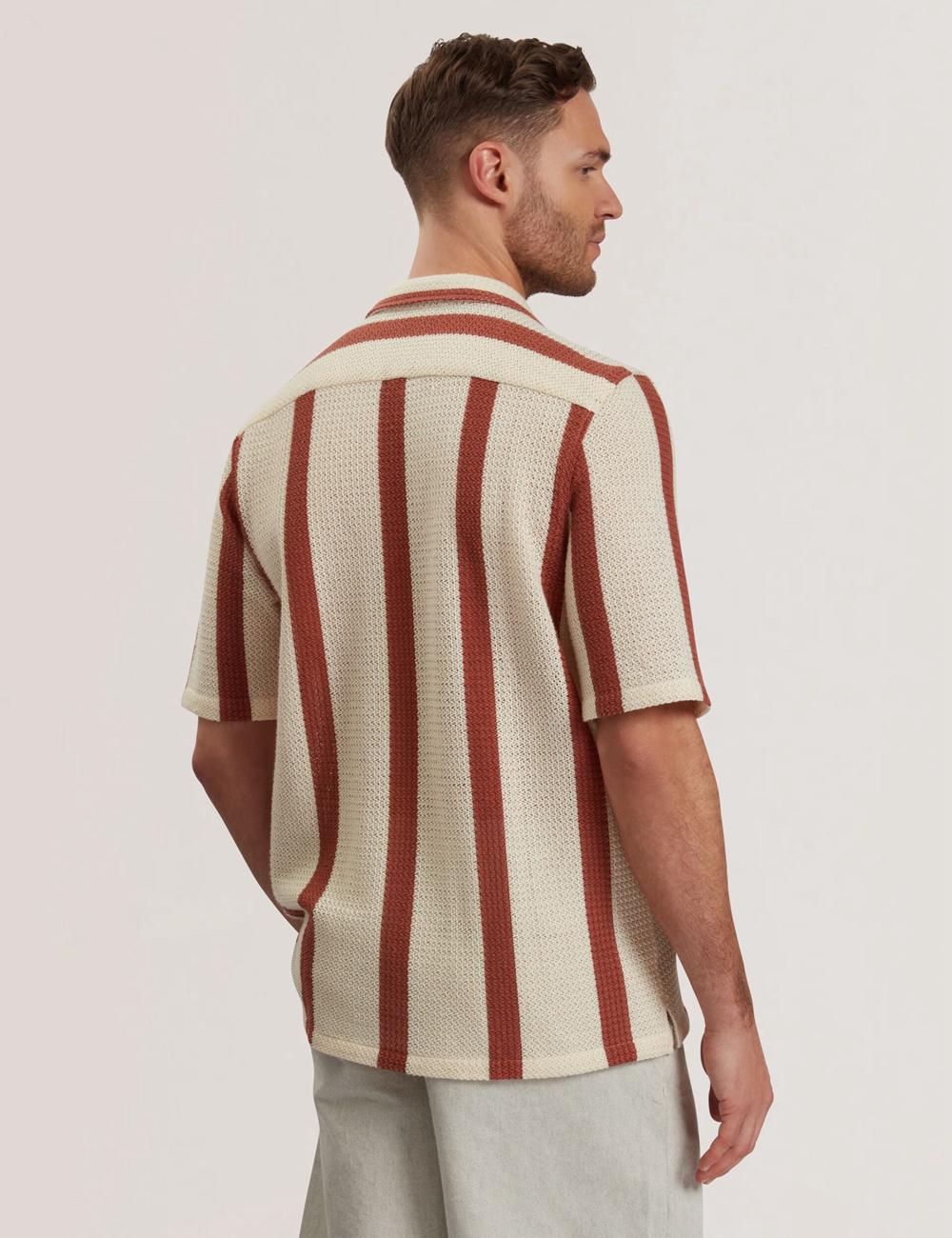 Men Ted Baker NIKS - Short Sleeve Stripe Crochet Oversized Casual Shirts Taupe | Egypt  YGPHR-7186