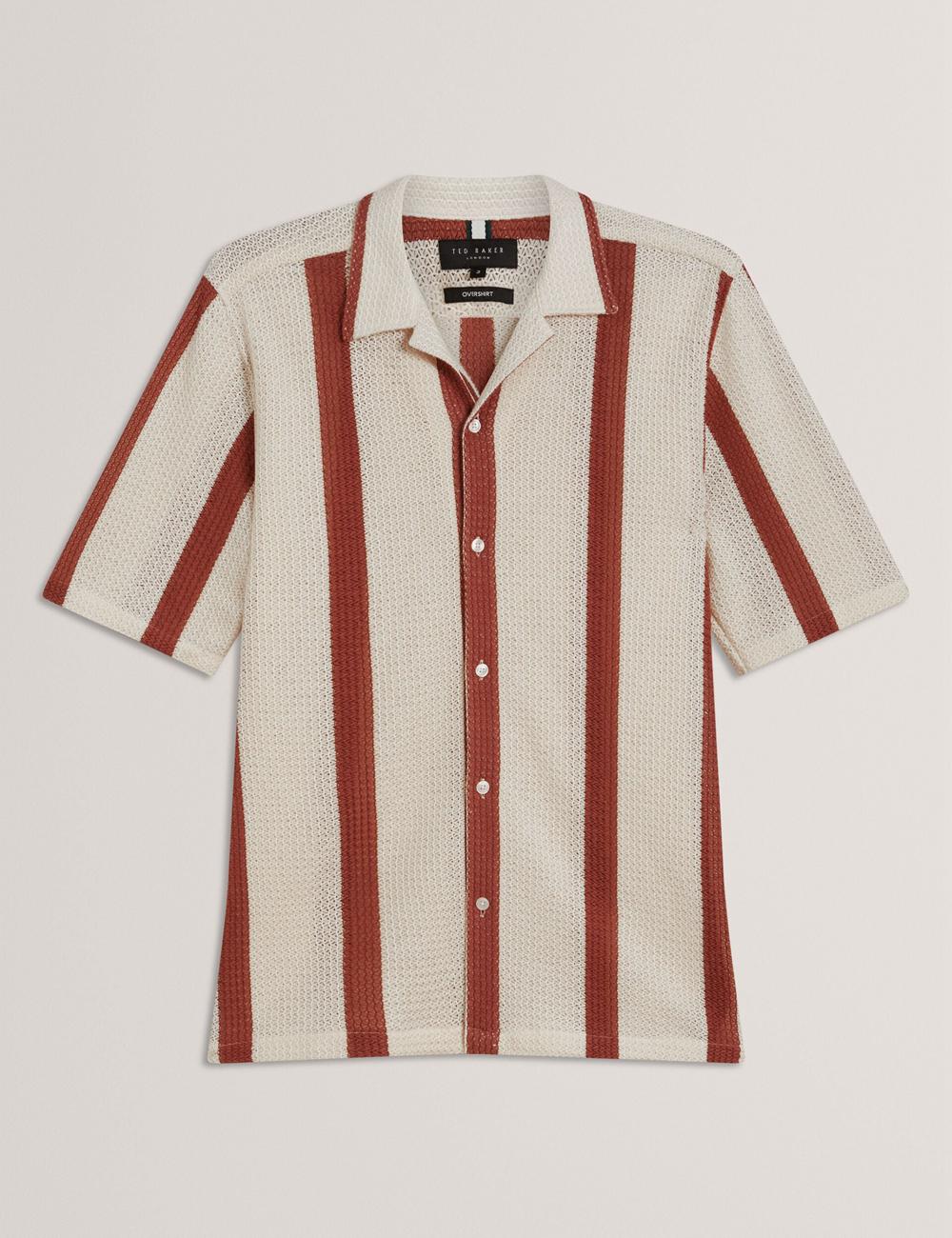 Men Ted Baker NIKS - Short Sleeve Stripe Crochet Oversized Casual Shirts Taupe | Egypt  YGPHR-7186