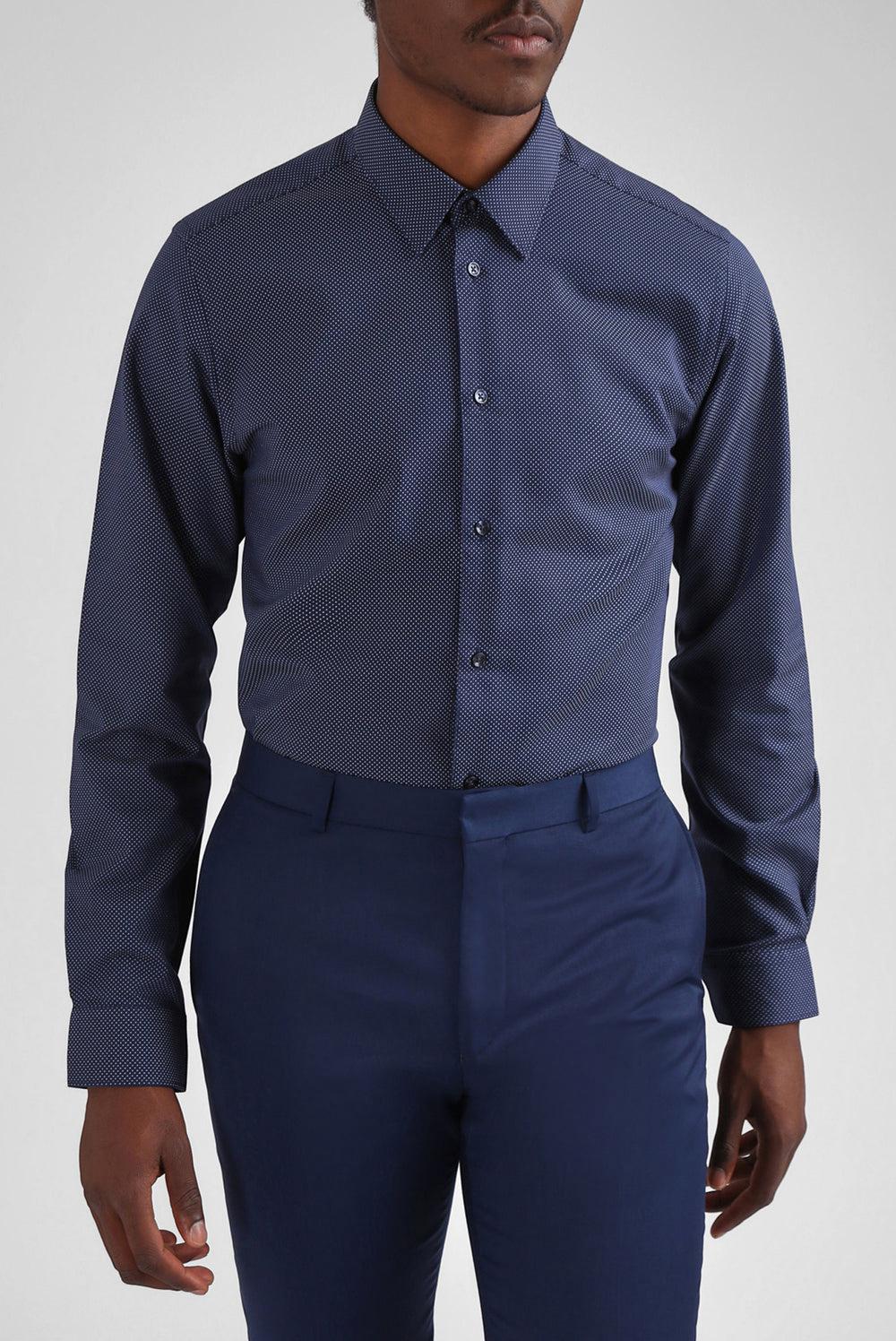 Men Ted Baker ODAIR - Pin Dot Slim Fit Cotton Formal Shirts Navy | Egypt  MNGCX-6802