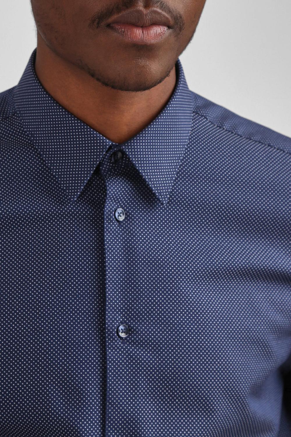 Men Ted Baker ODAIR - Pin Dot Slim Fit Cotton Formal Shirts Navy | Egypt  MNGCX-6802