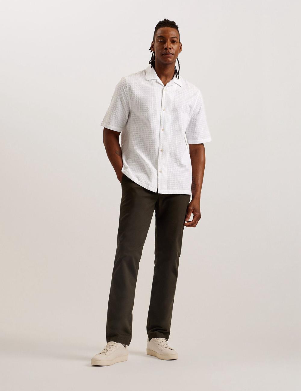 Men Ted Baker OISE - Textured Grid Cotton Short Sleeve Casual Shirts White | Egypt  HRWQF-1783