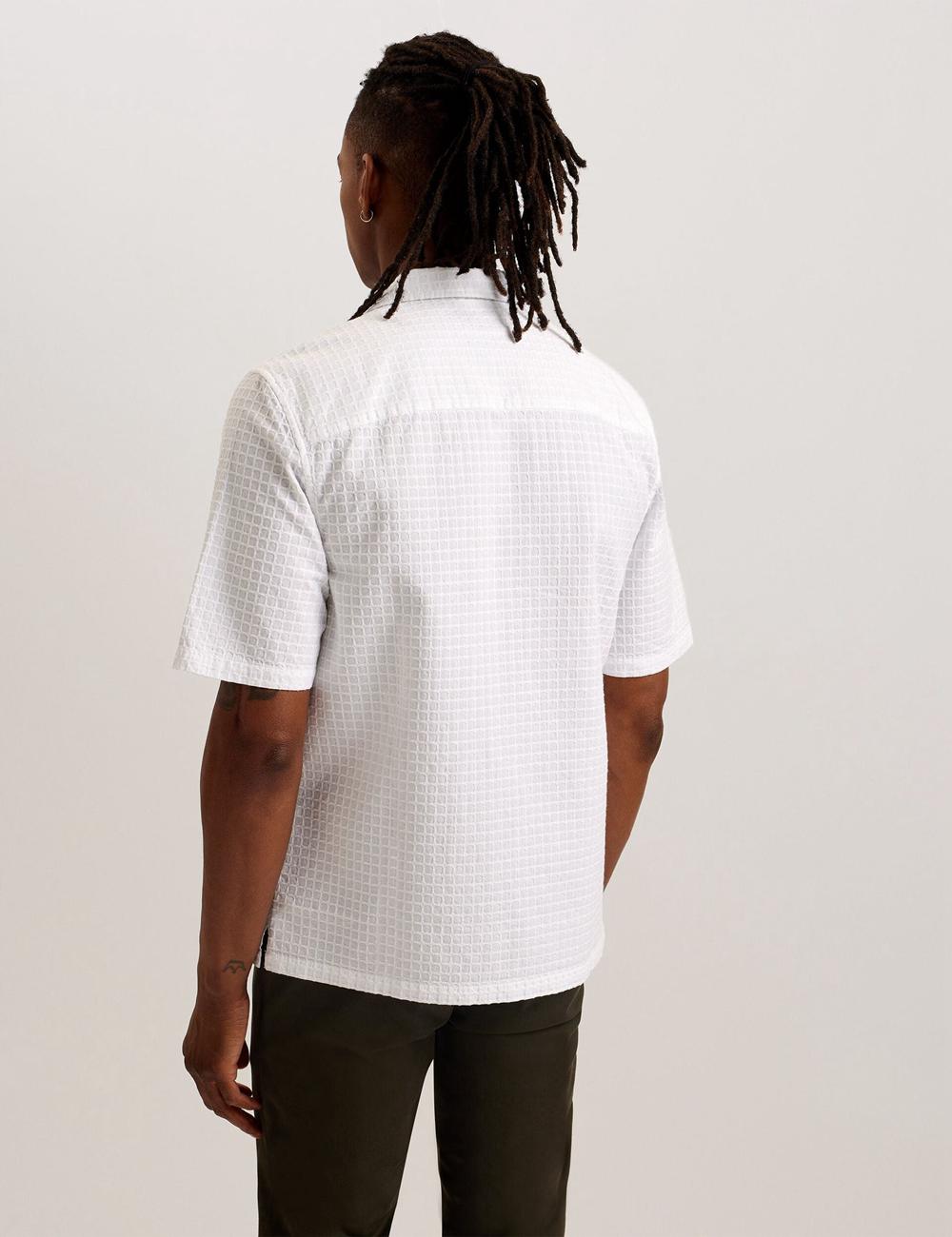 Men Ted Baker OISE - Textured Grid Cotton Short Sleeve Casual Shirts White | Egypt  HRWQF-1783