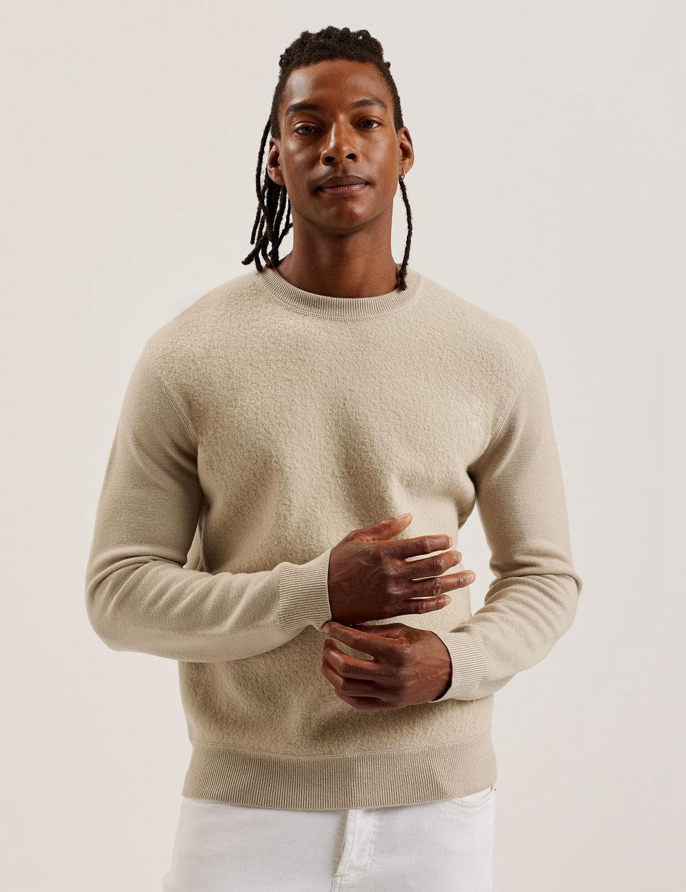 Men Ted Baker OLMSTE - Boucle Wool Blend Crew Neck Jumpers Taupe | Egypt  FUQYP-6845