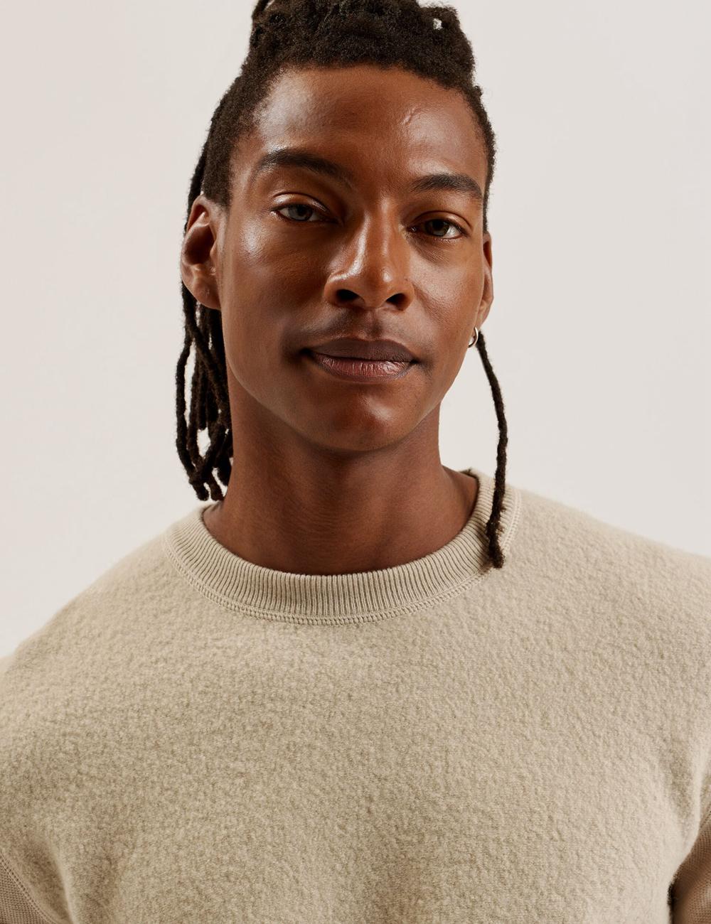 Men Ted Baker OLMSTE - Boucle Wool Blend Crew Neck Jumpers Taupe | Egypt  FUQYP-6845