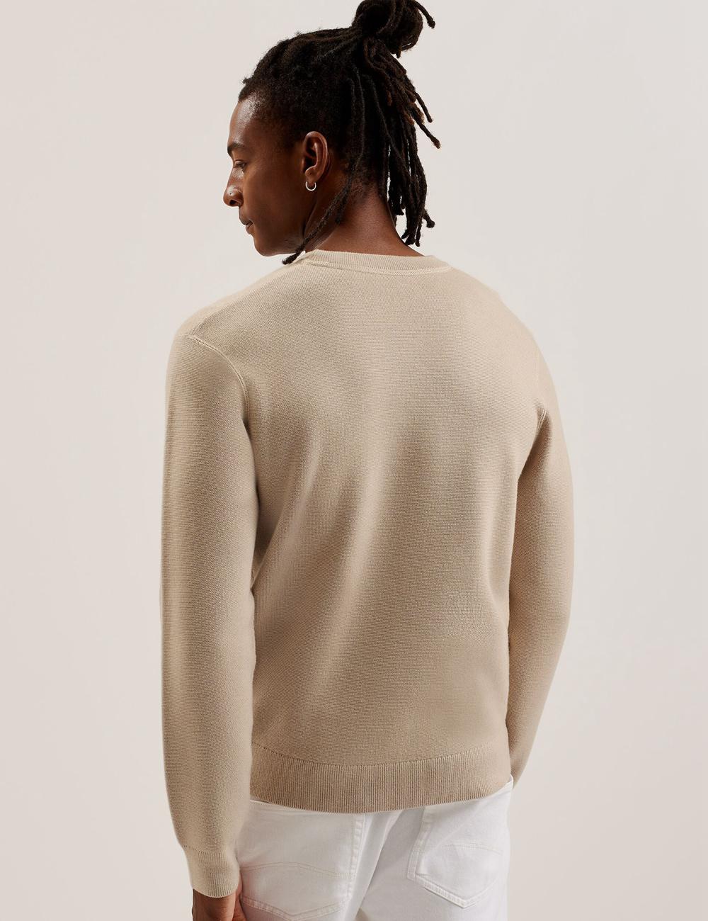 Men Ted Baker OLMSTE - Boucle Wool Blend Crew Neck Jumpers Taupe | Egypt  FUQYP-6845