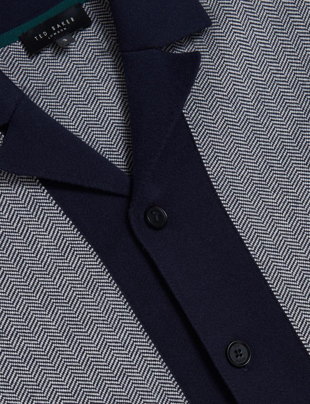 Men Ted Baker PADRIG - Herringbone Knit Colour Block Short Sleeve Casual Shirts Navy | Egypt  AXGUH-0861