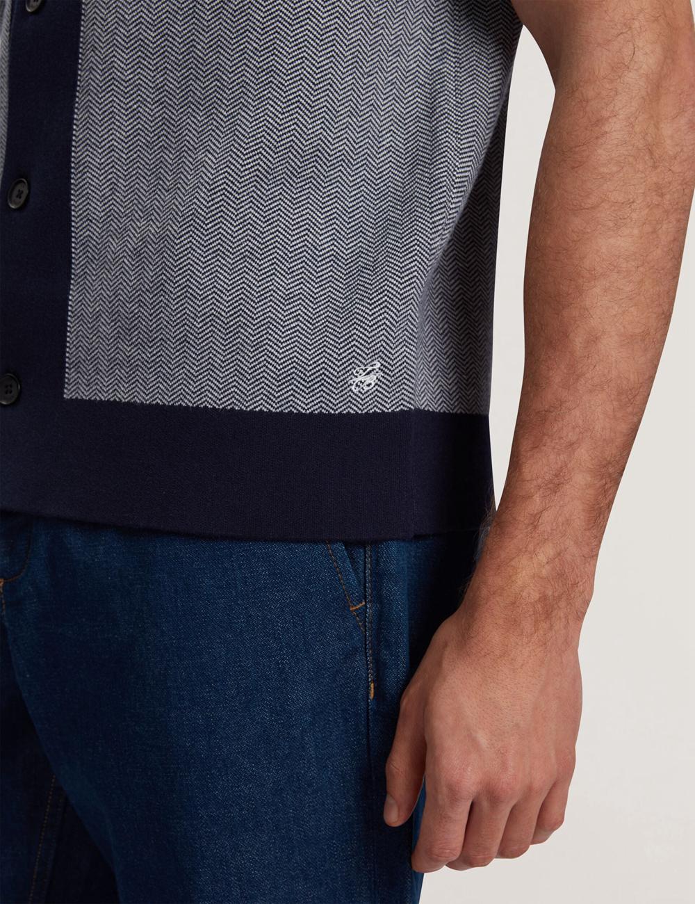 Men Ted Baker PADRIG - Herringbone Knit Colour Block Short Sleeve Casual Shirts Navy | Egypt  AXGUH-0861