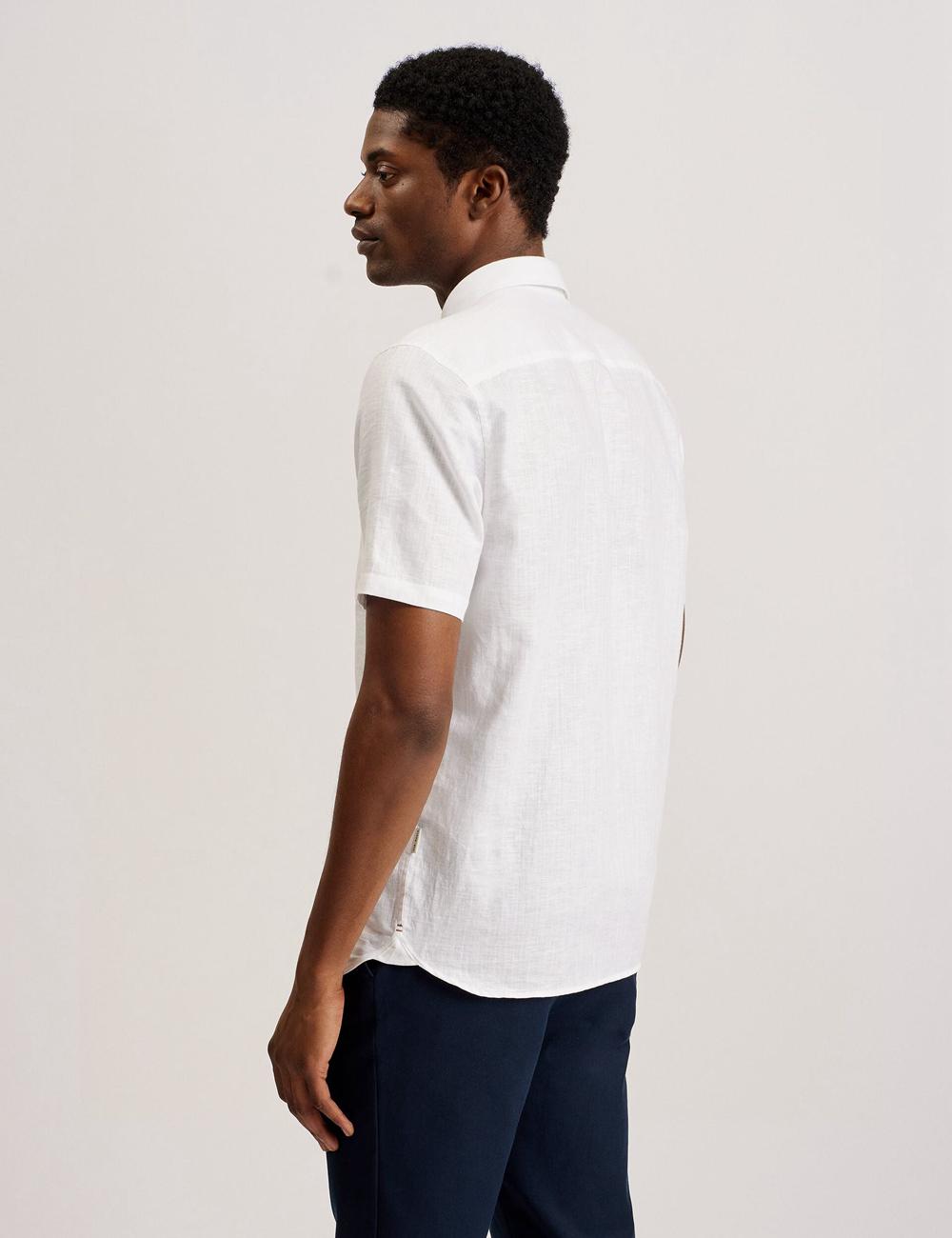 Men Ted Baker PALOMAS - Short Sleeve Textured Linen Cotton Casual Shirts White | Egypt  QDNSR-4879