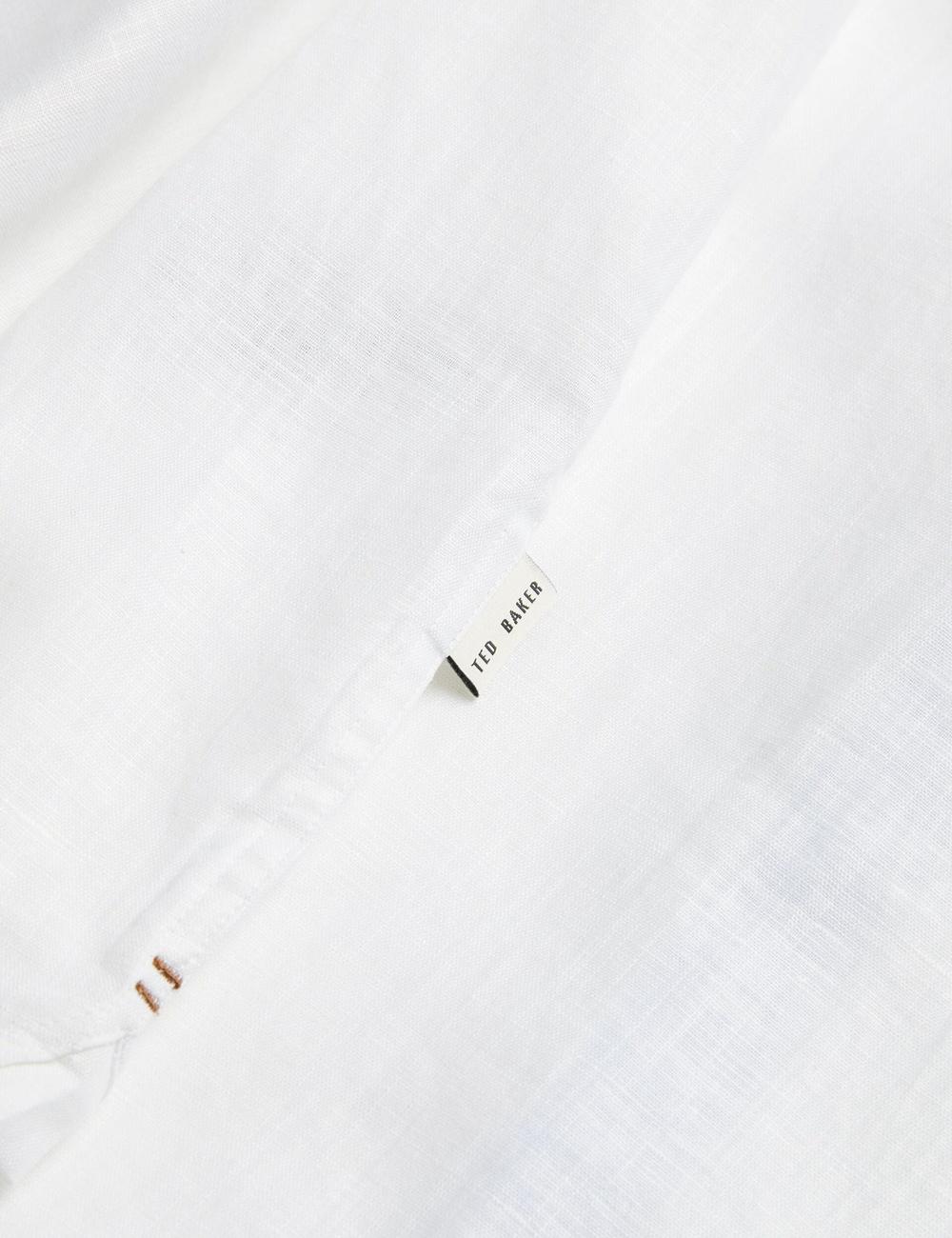 Men Ted Baker PALOMAS - Short Sleeve Textured Linen Cotton Casual Shirts White | Egypt  QDNSR-4879