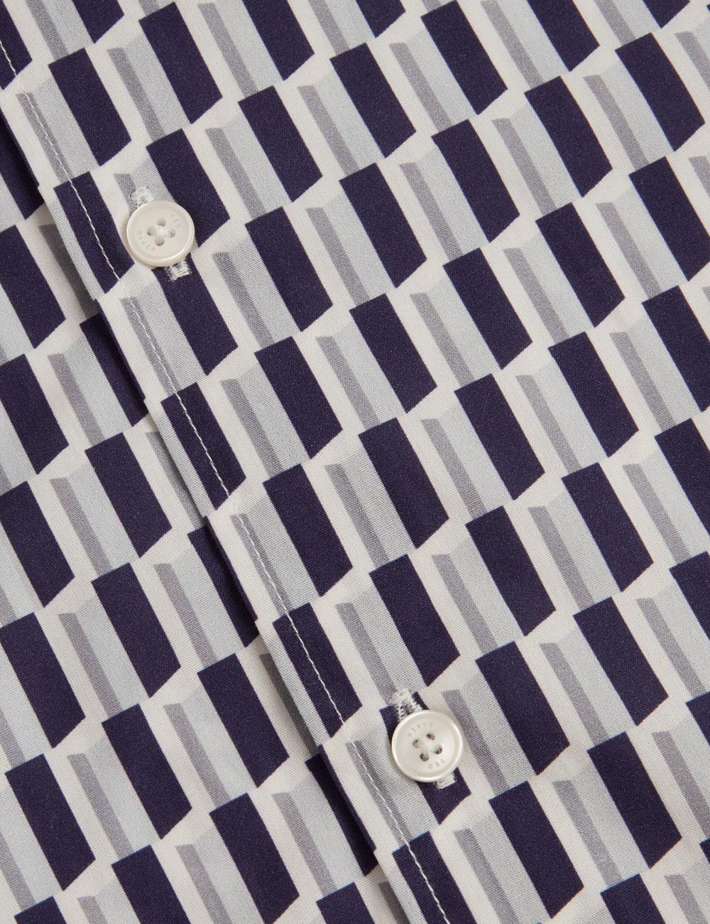 Men Ted Baker PEARSOS - Geo Print Short Sleeve Cotton Casual Shirts Navy | Egypt  AFOZD-9213