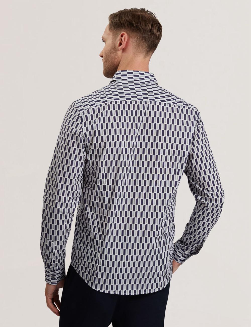 Men Ted Baker PEARSO - Geometric Stripe Long Sleeve Cotton Casual Shirts Navy | Egypt  RCAJX-2168