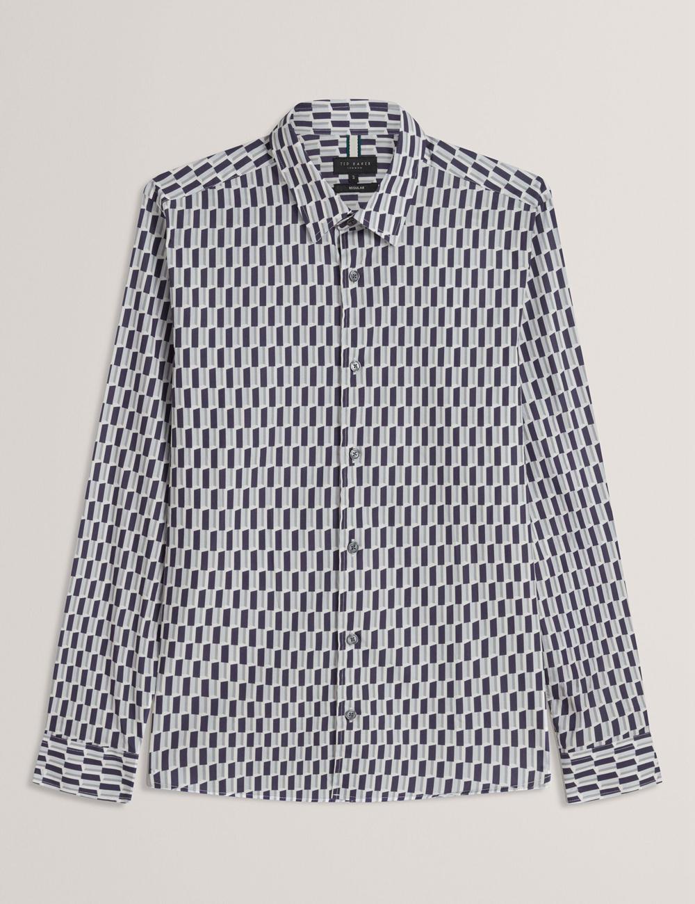 Men Ted Baker PEARSO - Geometric Stripe Long Sleeve Cotton Casual Shirts Navy | Egypt  RCAJX-2168