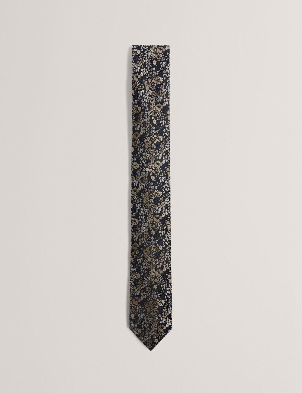 Men Ted Baker PEATYS - Scattered Floral Print Silk Ties Navy | Egypt  VLGFW-8053