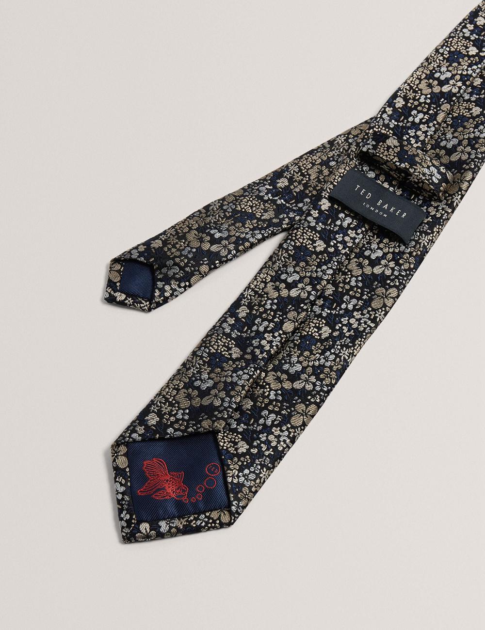 Men Ted Baker PEATYS - Scattered Floral Print Silk Ties Navy | Egypt  VLGFW-8053