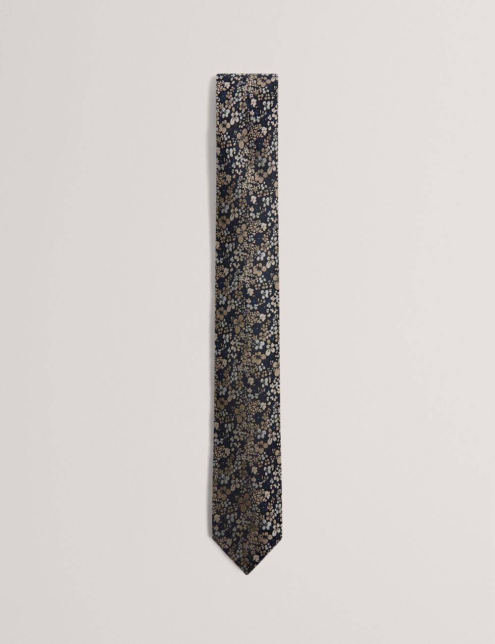 Men Ted Baker PEATYS - Scattered Floral Print Silk Ties Navy | Egypt  VLGFW-8053