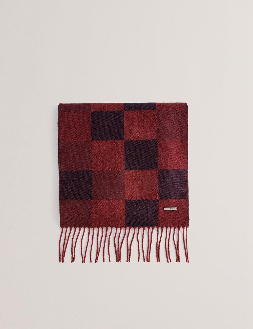 Men Ted Baker PETERRR - Block Check With Fringe Trim Woven Scarves Oxblood | Egypt  KBOVH-3418