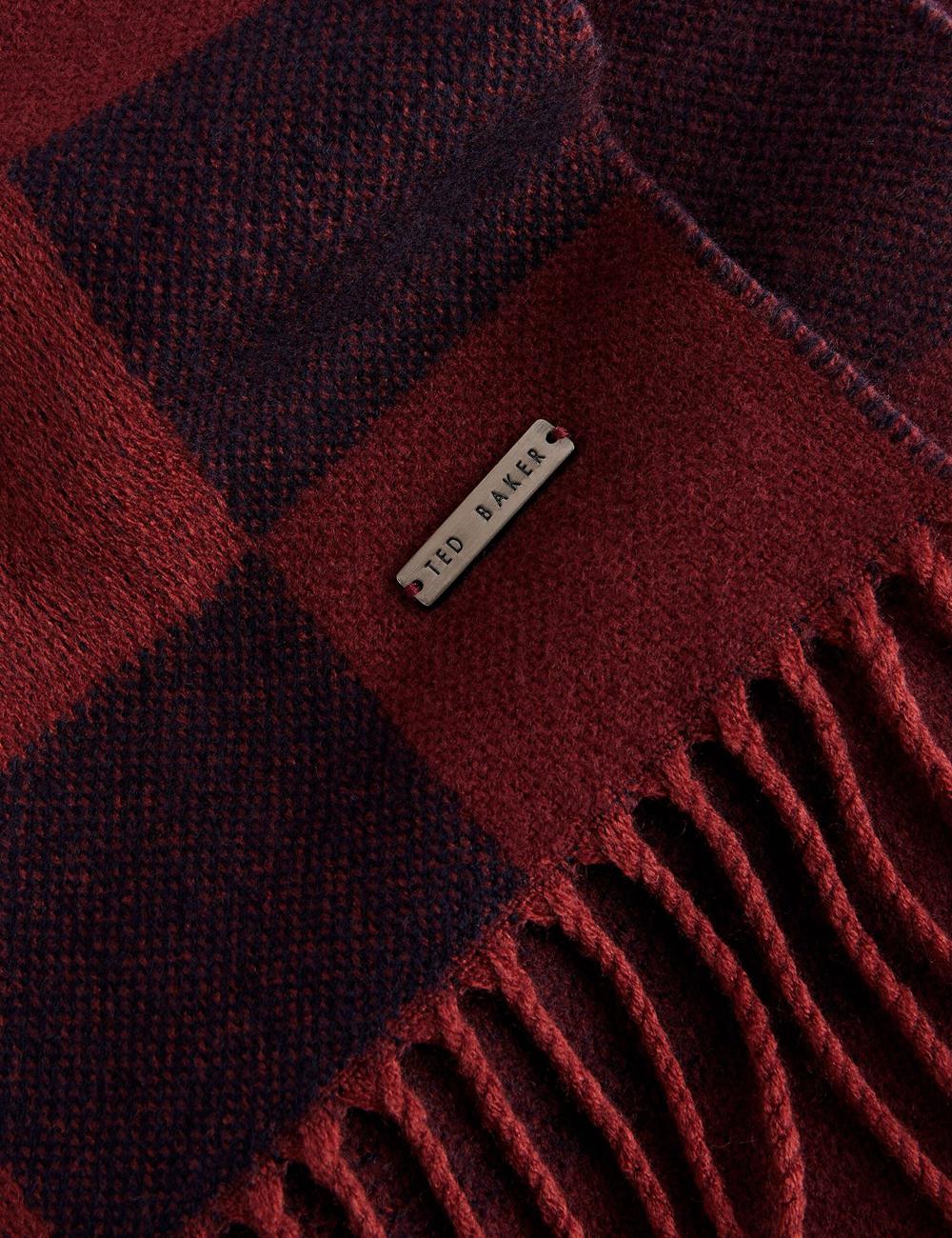 Men Ted Baker PETERRR - Block Check With Fringe Trim Woven Scarves Oxblood | Egypt  KBOVH-3418