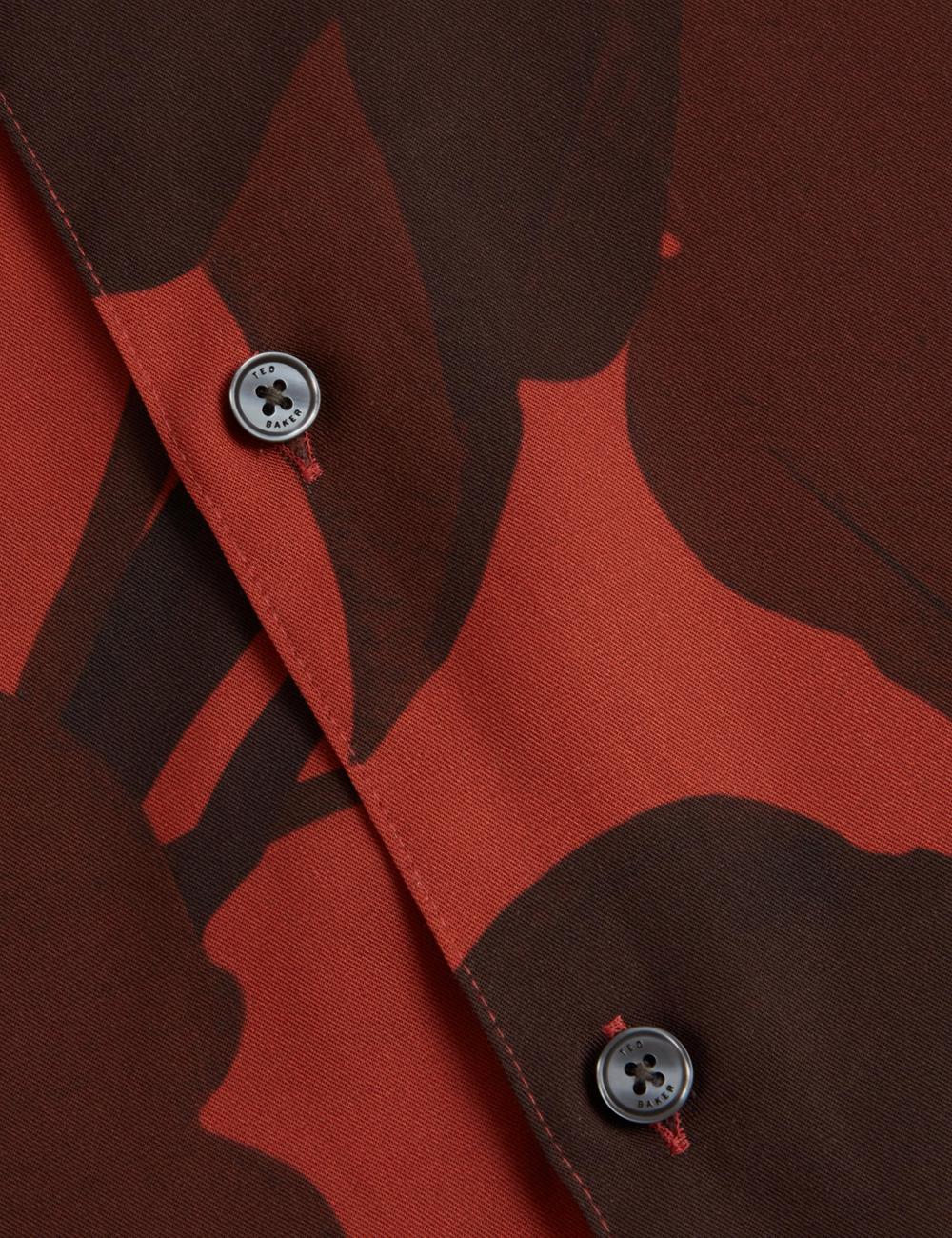 Men Ted Baker PINEDA - Short Sleeve Relaxed Floral Print Casual Shirts Red | Egypt  YSOIZ-6907