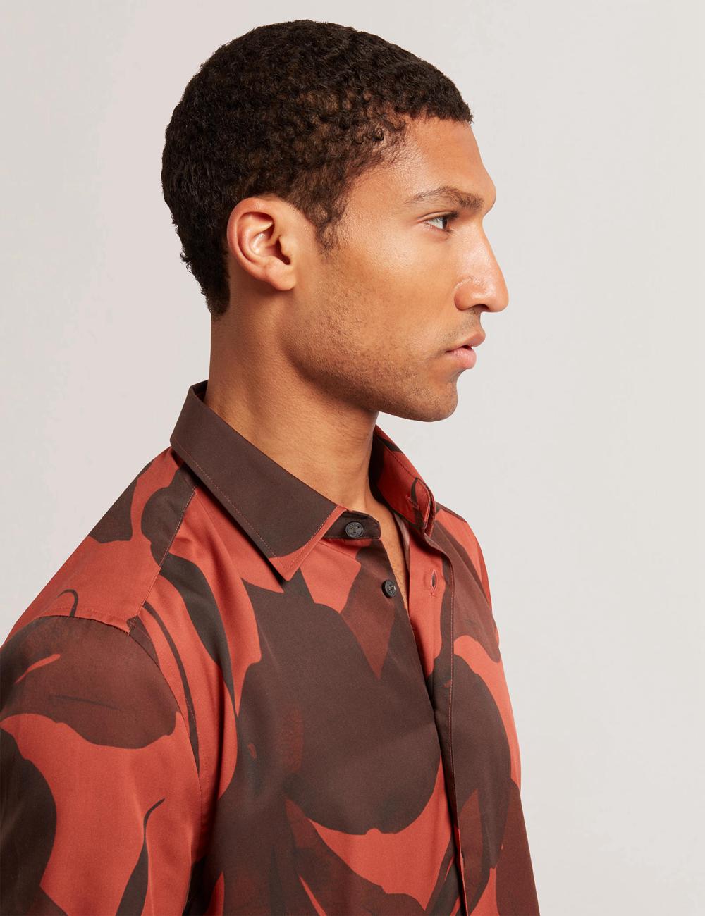Men Ted Baker PINEDA - Short Sleeve Relaxed Floral Print Casual Shirts Red | Egypt  YSOIZ-6907