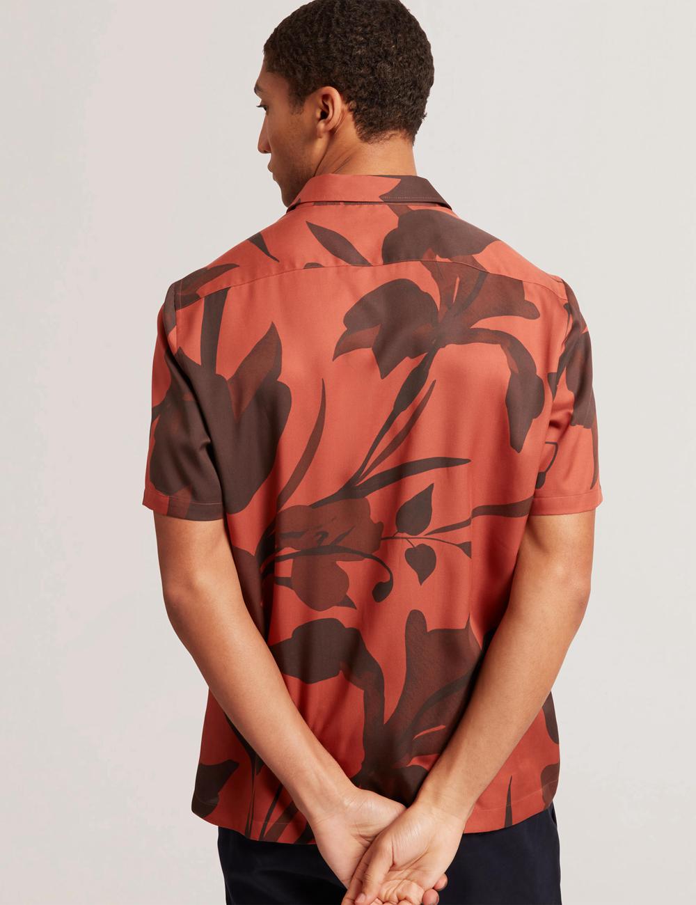 Men Ted Baker PINEDA - Short Sleeve Relaxed Floral Print Casual Shirts Red | Egypt  YSOIZ-6907