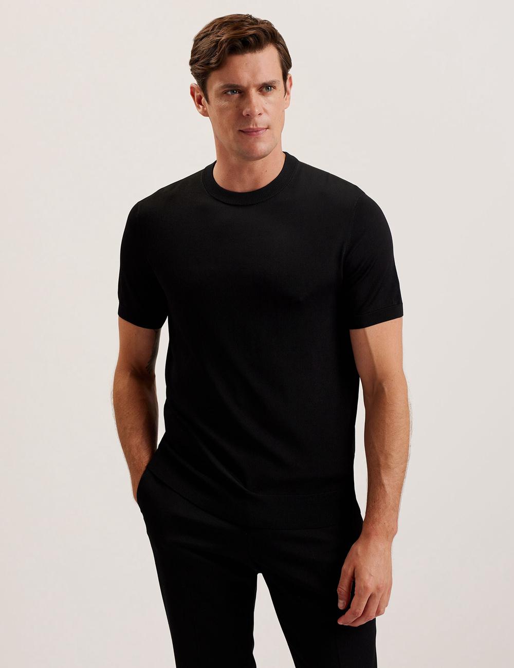 Men Ted Baker REYON - Rayon Crew Neck Short Sleeve T-Shirts Black | Egypt  BOGEQ-8463