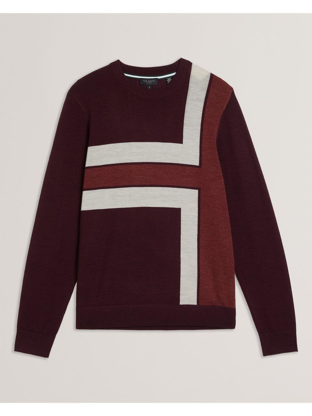 Men Ted Baker ROIKA - Colour Block Crew Neck Wool Jumpers Maroon | Egypt  ZCTHD-7108