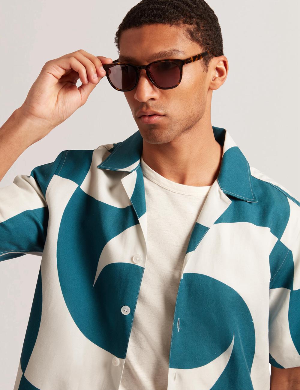 Men Ted Baker ROLDAN - Short Sleeve Oversized Swirl Print Casual Shirts Turquoise | Egypt  KZYCB-4239