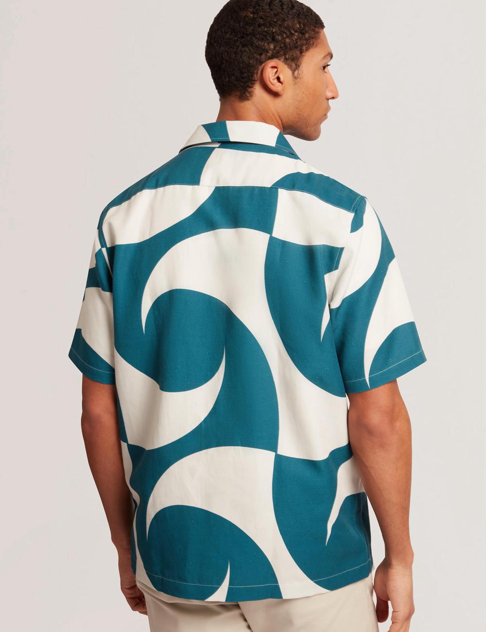 Men Ted Baker ROLDAN - Short Sleeve Oversized Swirl Print Casual Shirts Turquoise | Egypt  KZYCB-4239