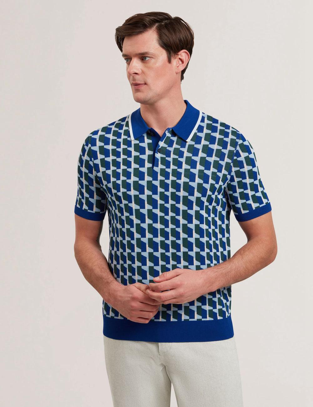 Men Ted Baker ROSSIO - Geometric Knitted Short Sleeve Polos Shirts Lt-Navy | Egypt  EPVCM-5071