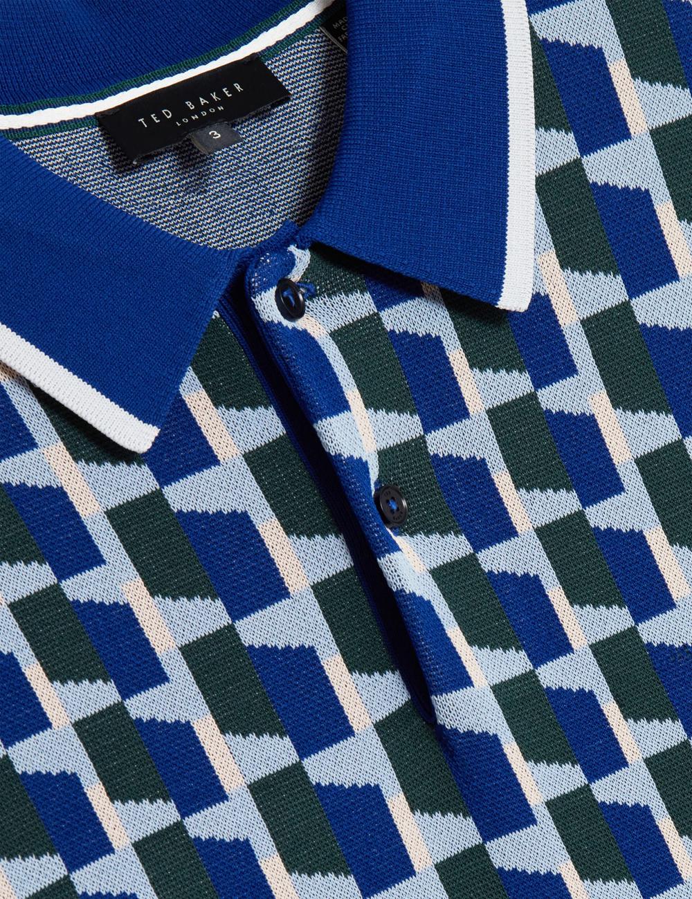 Men Ted Baker ROSSIO - Geometric Knitted Short Sleeve Polos Shirts Lt-Navy | Egypt  EPVCM-5071