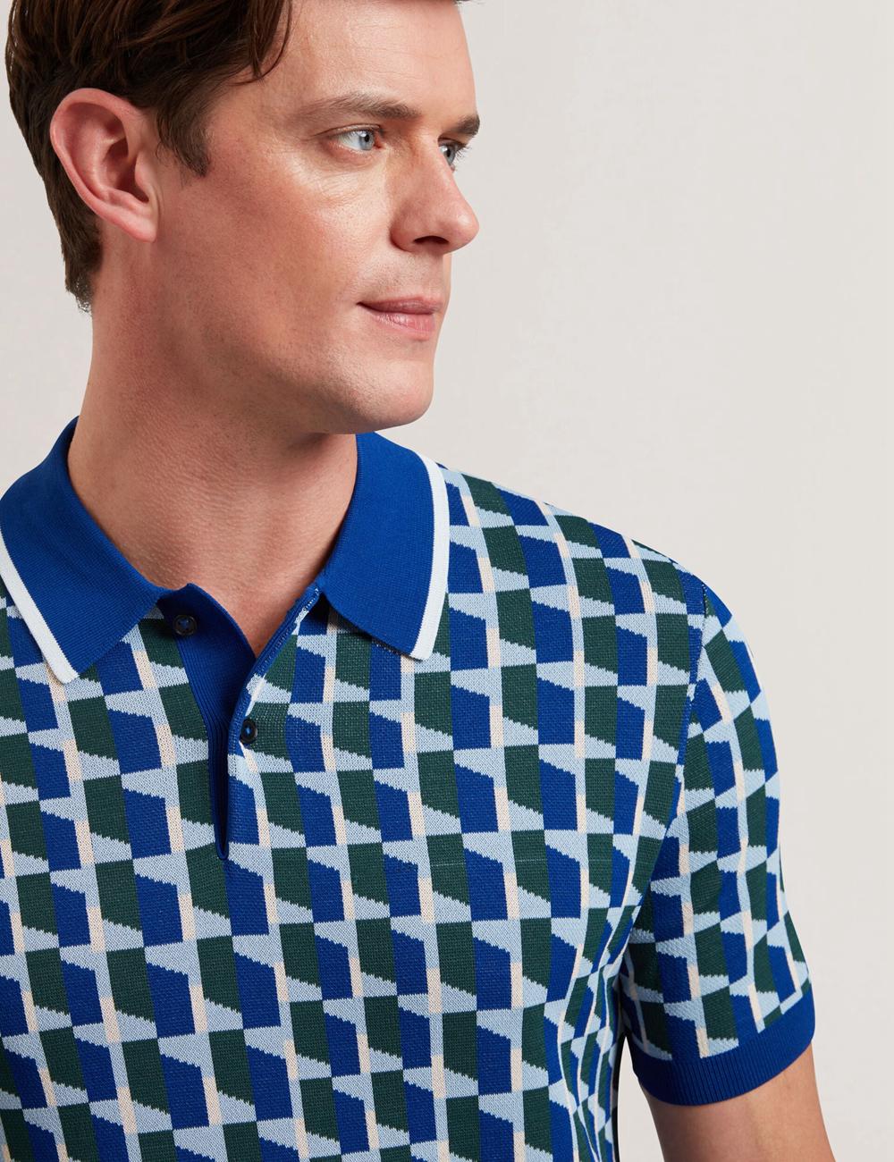 Men Ted Baker ROSSIO - Geometric Knitted Short Sleeve Polos Shirts Lt-Navy | Egypt  EPVCM-5071
