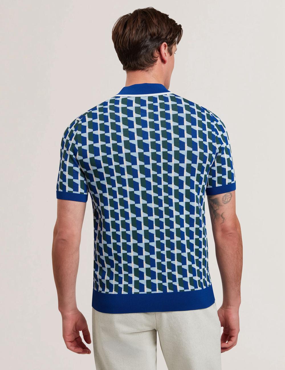 Men Ted Baker ROSSIO - Geometric Knitted Short Sleeve Polos Shirts Lt-Navy | Egypt  EPVCM-5071