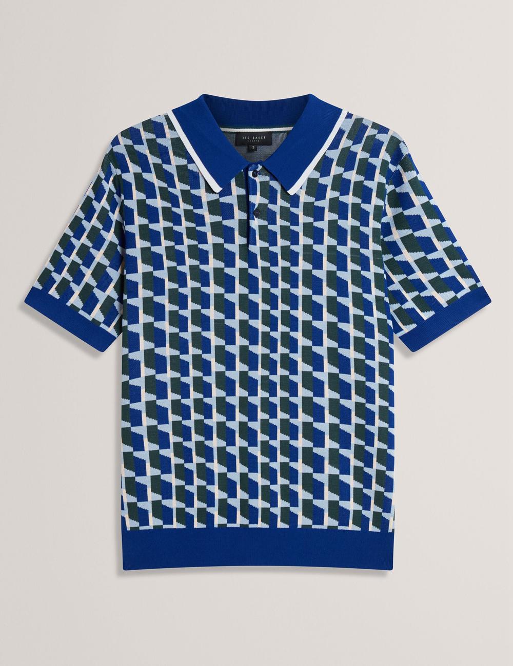 Men Ted Baker ROSSIO - Geometric Knitted Short Sleeve Polos Shirts Lt-Navy | Egypt  EPVCM-5071