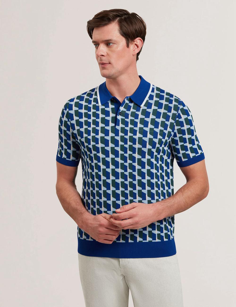 Men Ted Baker ROSSIO - Geometric Knitted Short Sleeve Polos Shirts Lt-Navy | Egypt  EPVCM-5071