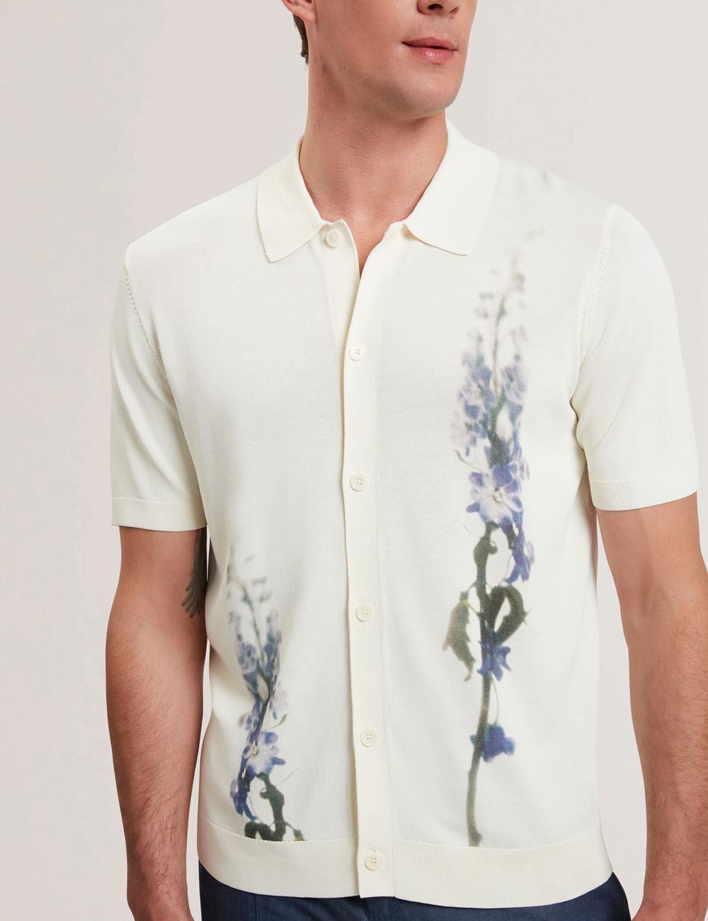 Men Ted Baker RUITS - Short Sleeve Floral Placement Polos Shirts Ecru | Egypt  VXLAY-8049