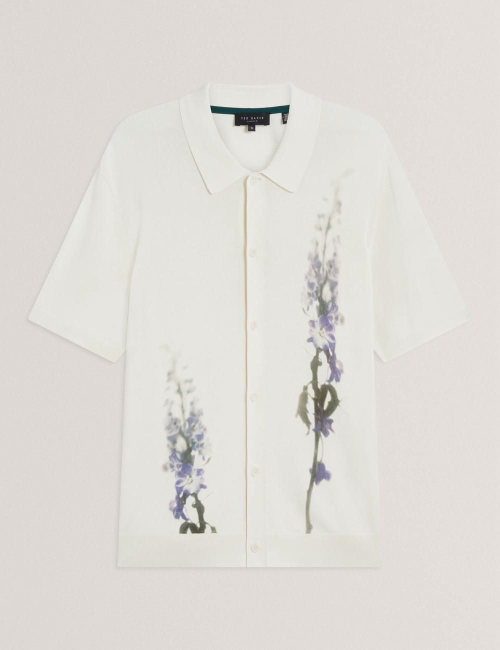 Men Ted Baker RUITS - Short Sleeve Floral Placement Polos Shirts Ecru | Egypt  VXLAY-8049