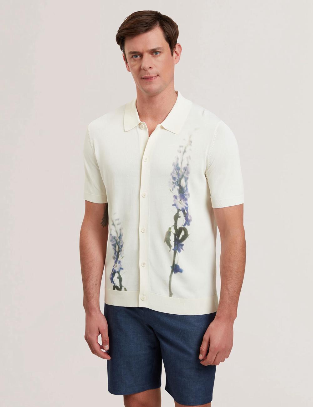 Men Ted Baker RUITS - Short Sleeve Floral Placement Polos Shirts Ecru | Egypt  VXLAY-8049
