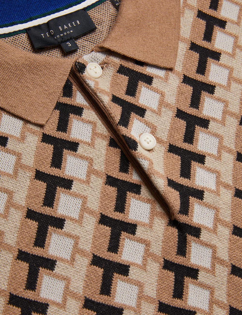Men Ted Baker SEFERRY - Interlocking T Jacquard Knitted Polos Shirts Brown | Egypt  TUEKP-8492