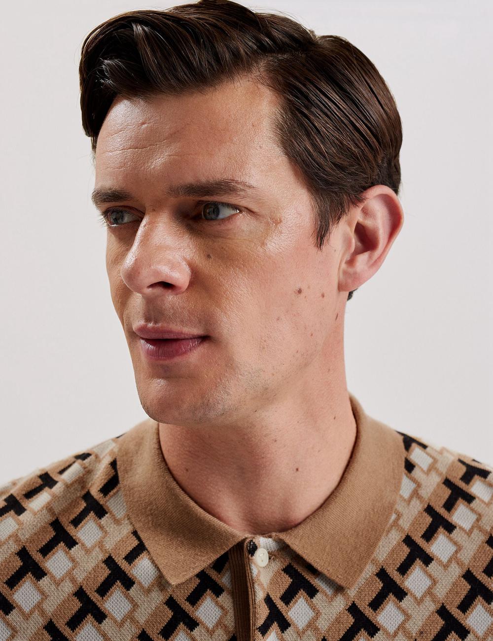 Men Ted Baker SEFERRY - Interlocking T Jacquard Knitted Polos Shirts Brown | Egypt  TUEKP-8492