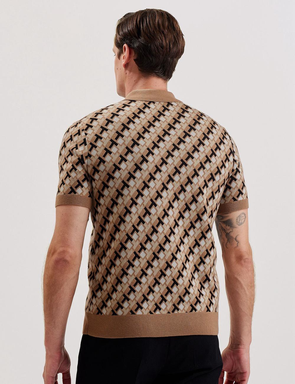 Men Ted Baker SEFERRY - Interlocking T Jacquard Knitted Polos Shirts Brown | Egypt  TUEKP-8492